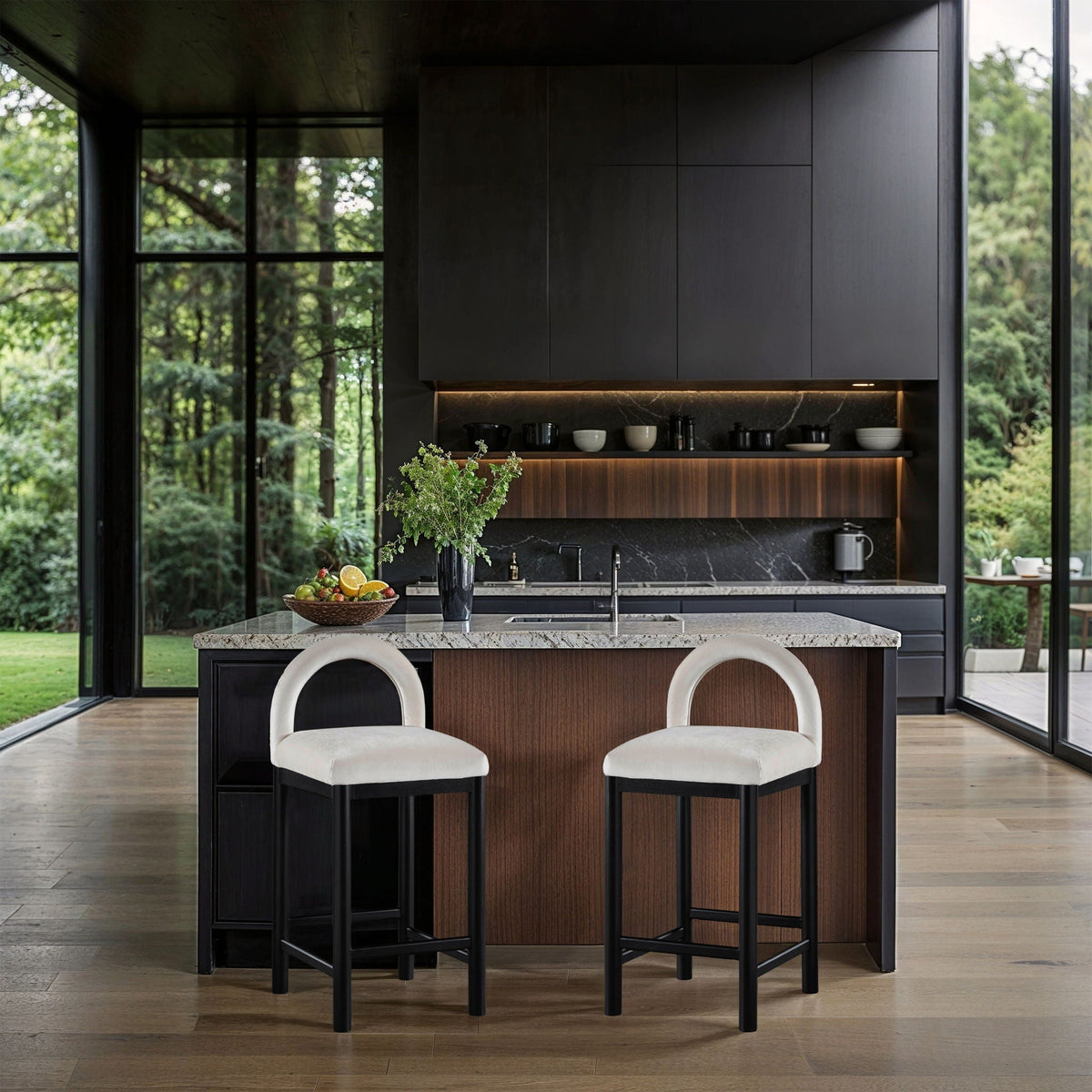 Conrad - Velvet Counter Stool With Black Legs