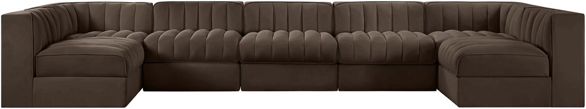 Rummi - Velvet Performance Fabric Upholstered 7 Piece Modular Sectional (With 2 Corner Chairs)