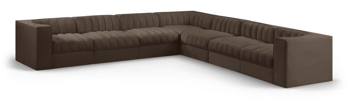 Rummi - Symmetrical Velvet Performance Fabric Upholstered 7 Piece Modular Sectional (With 3 Corner Chairs)