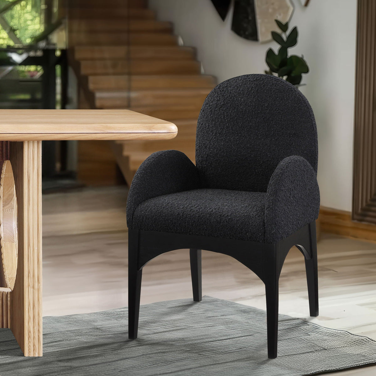 Waldorf - Boucle Dining Arm Chair With Black Legs