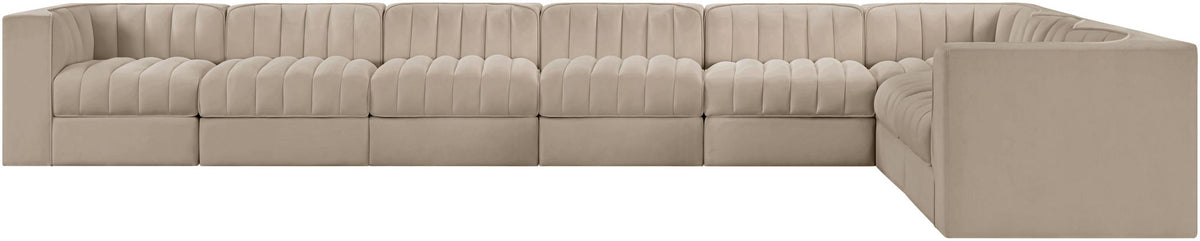 Rummi - Velvet Performance Fabric Upholstered 8 Piece Modular Sectional (With 3 Corner Chairs)