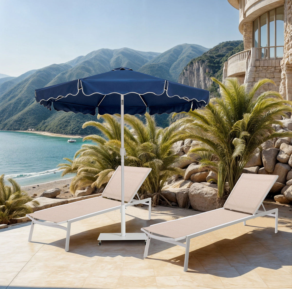 Amalfi - Aluminum Patio Umbrella - White Base / White Pole