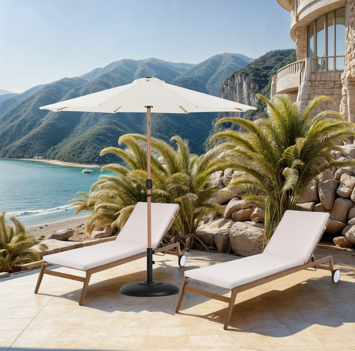 Fiji - Aluminum Patio Umbrella With Round Black And Teak Base