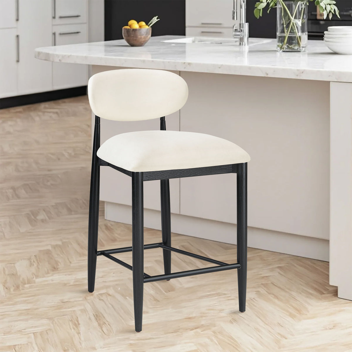 Riccio - Faux Leather Stool - Black Frame