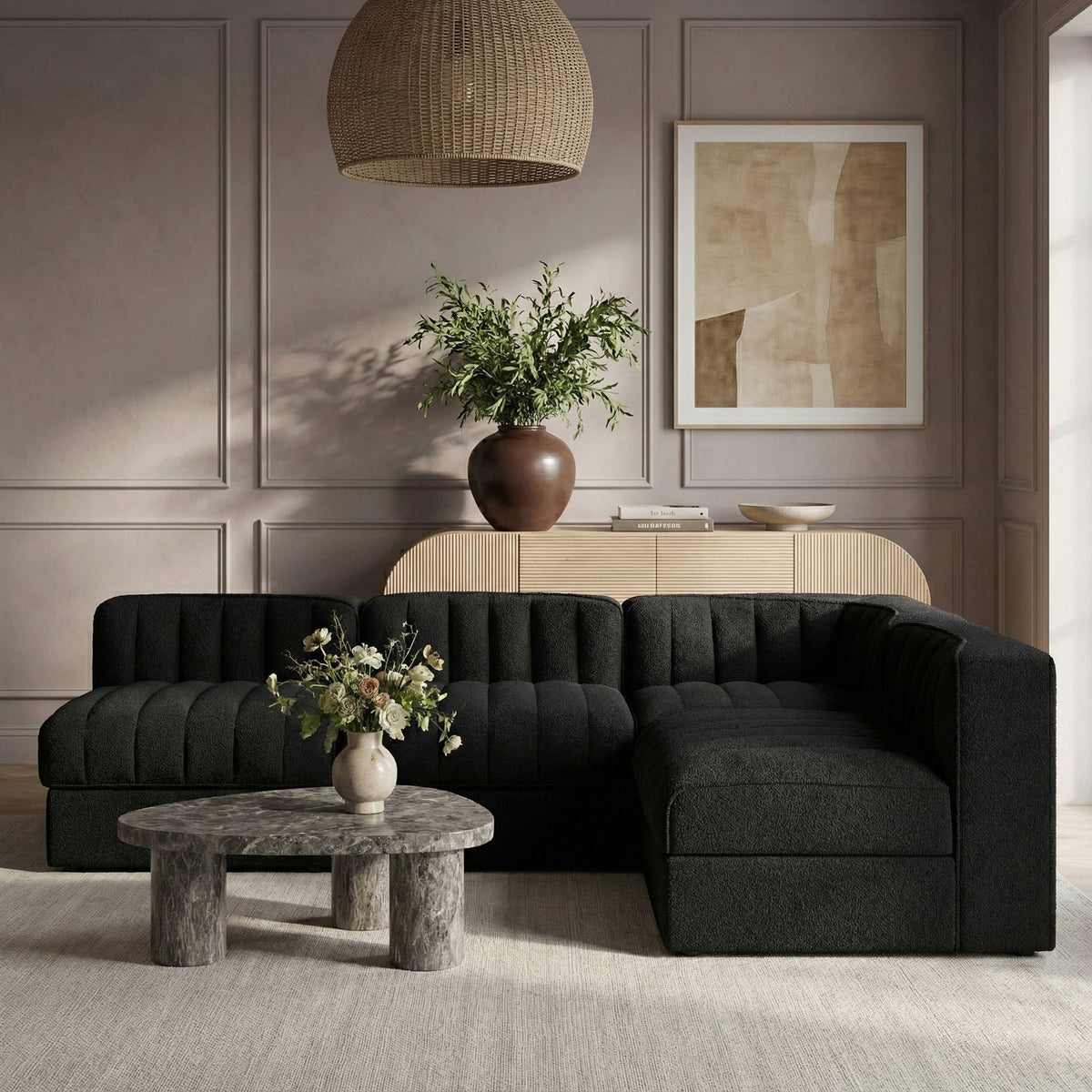 Rummi - Armless Velvet Performance Fabric Upholstered 4 Piece Modular Sectional