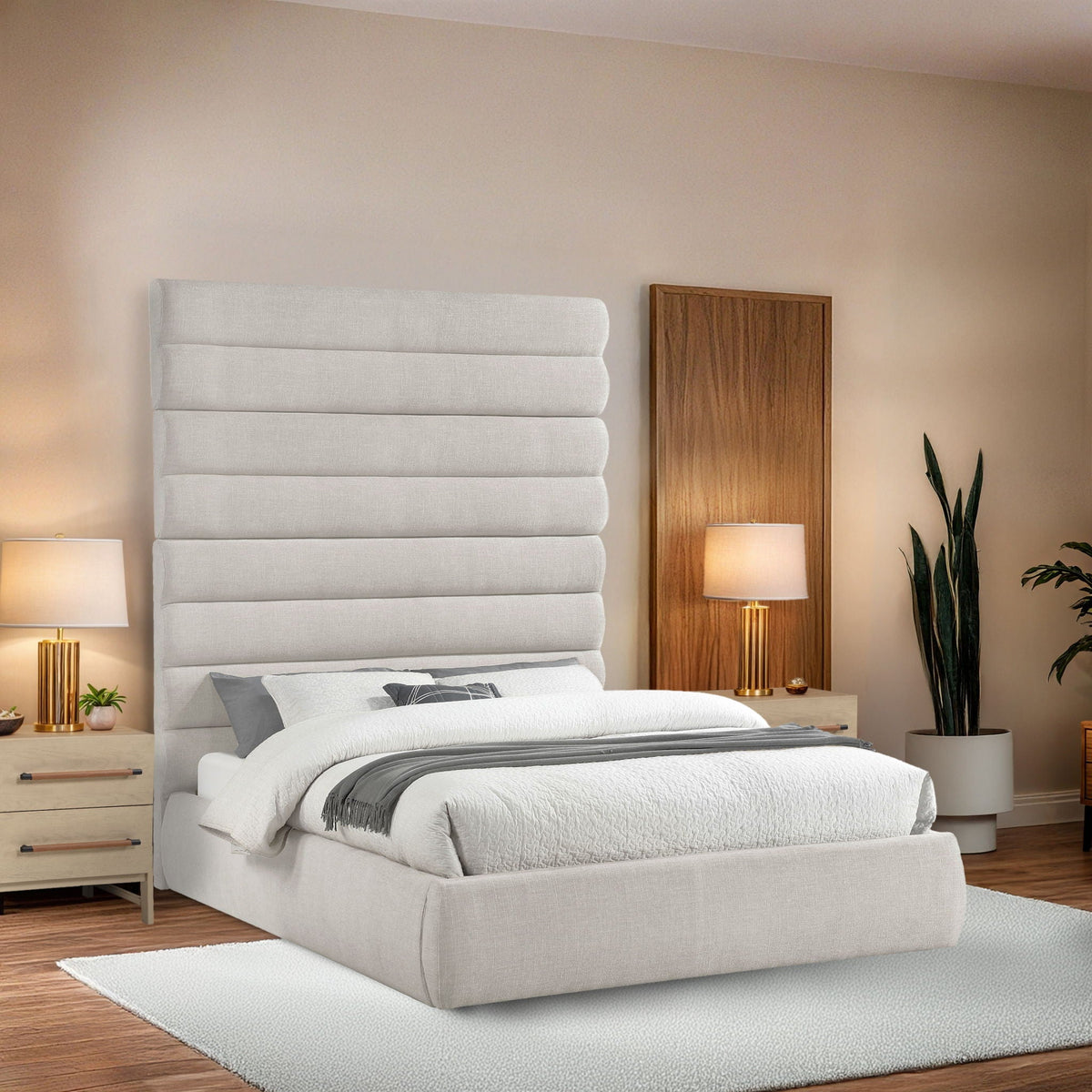 Adam - Linen Fabric Bed With 89" Headboard