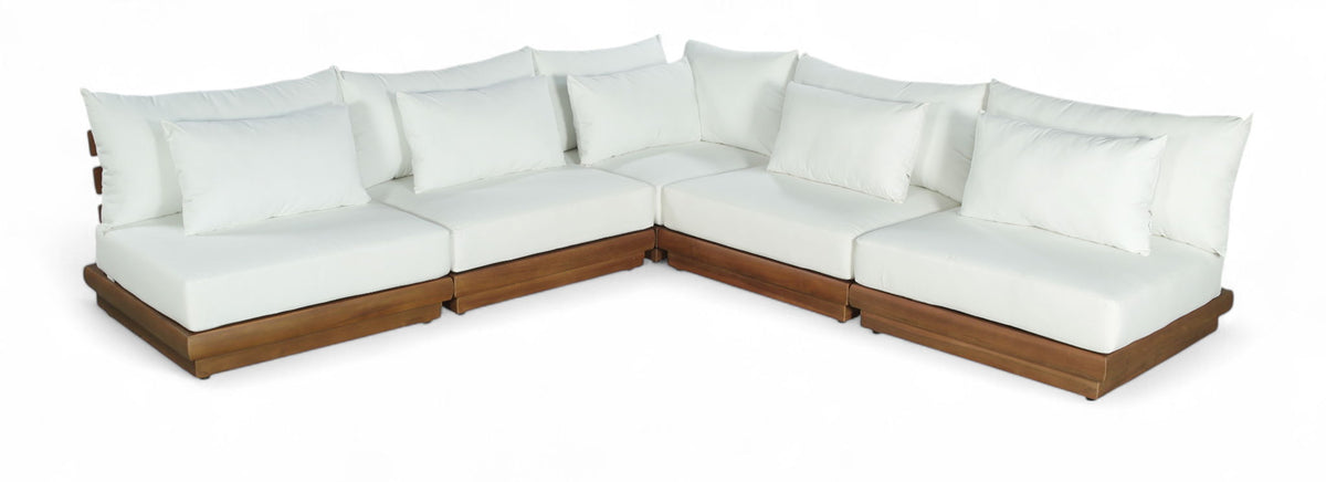 Mirella - 5 Piece Water Resistant Fabric Upholstered Outdoor Patio Modular Sectional