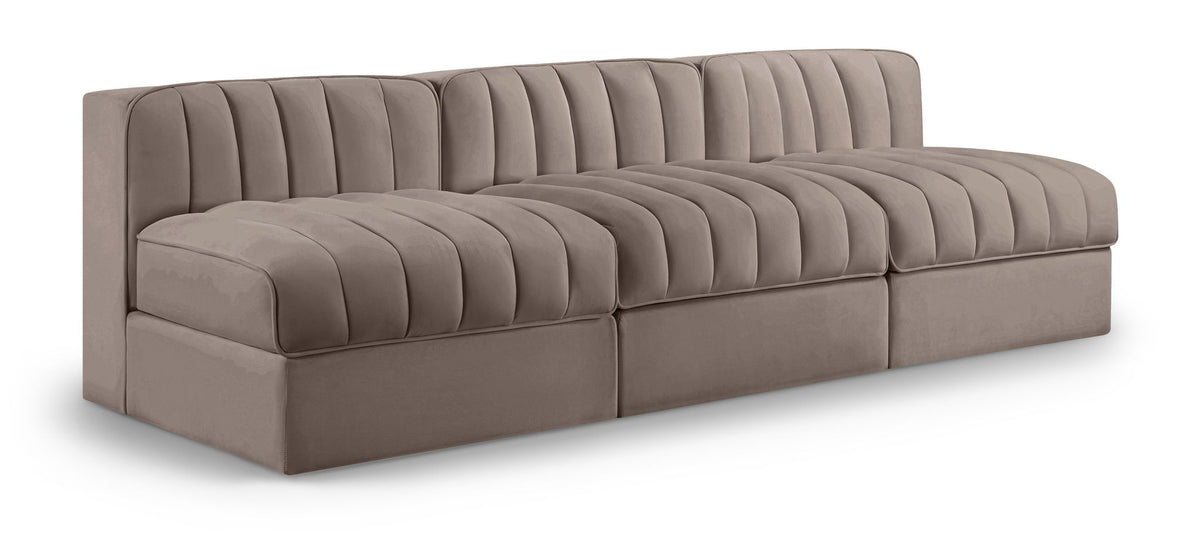 Rummi - Velvet Performance Fabric Upholstered 3 Piece Modular Armless Sofa