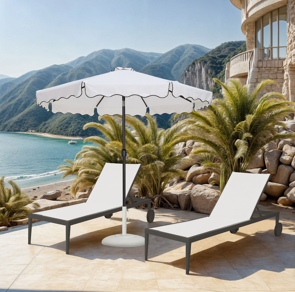 Amalfi - Patio Umbrella - White Base / Black Pole