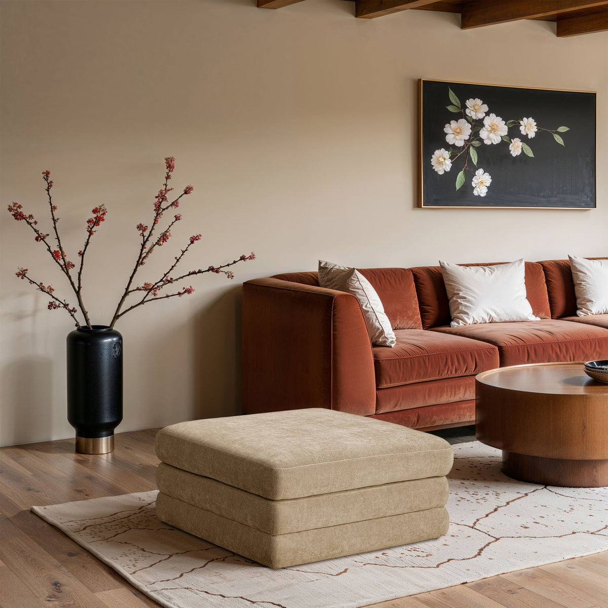 Stellar - Chenille Fabric Upholstered Modular Modular Ottoman