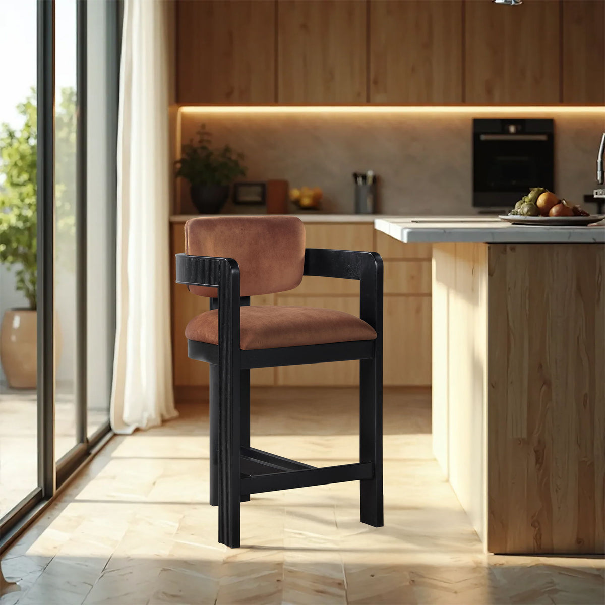 Sacha - Velvet Stool With Black Base