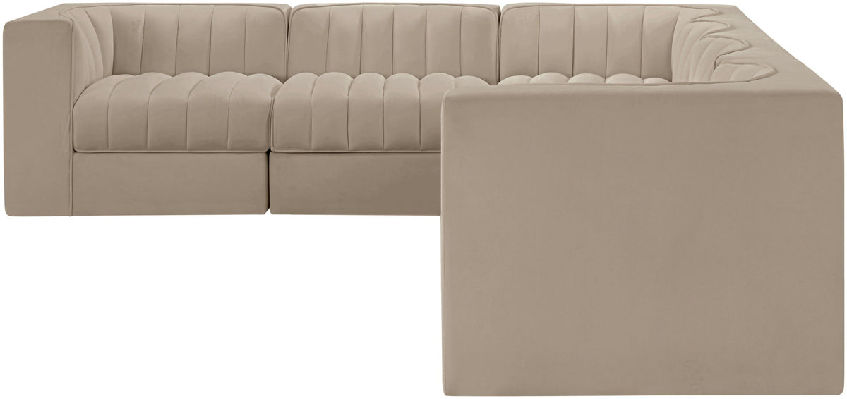 Rummi - Velvet Performance Fabric Upholstered 6 Piece Modular Sectional (With 3 Corner Chairs)