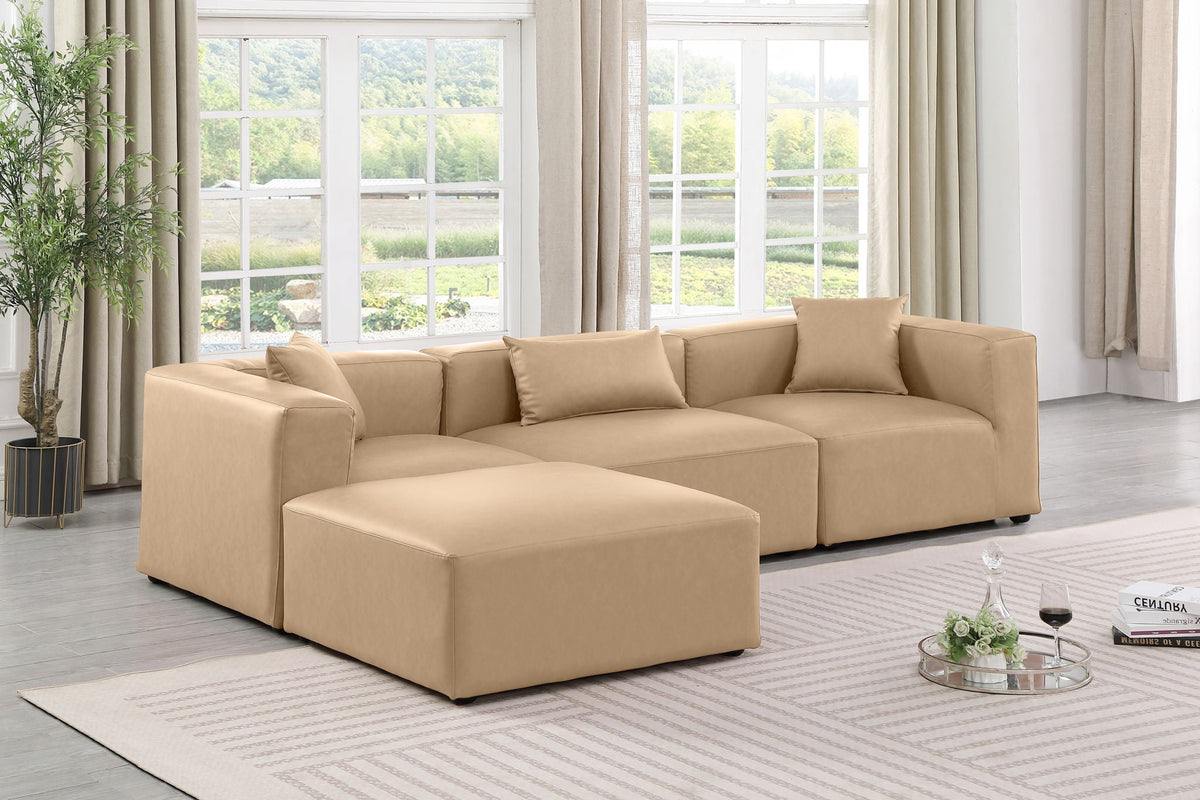 Cube - 4 Piece Modular Sectional With Chaise - Tan