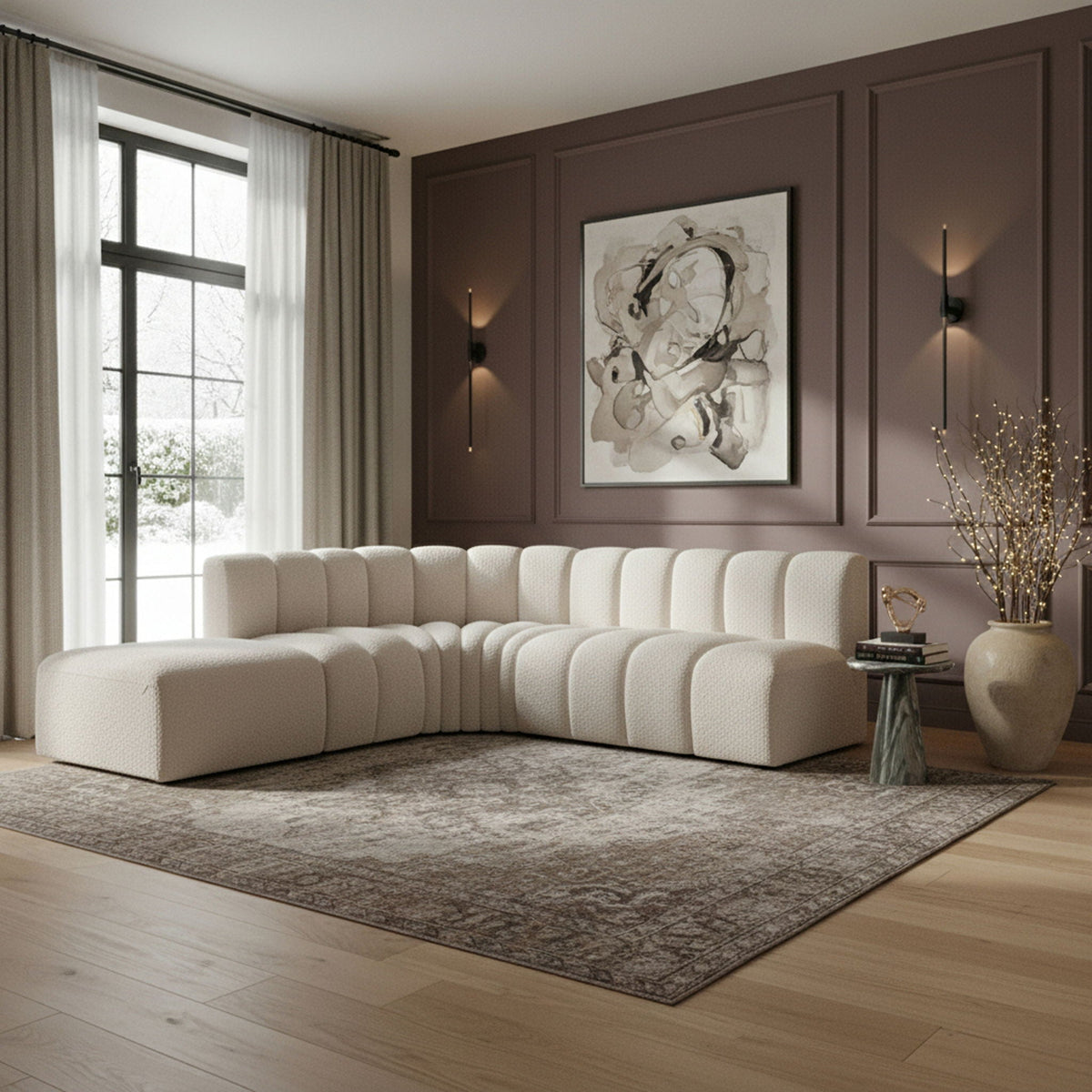 Arc - Boucle Fabric 5 Piece Corner Modular Sofa