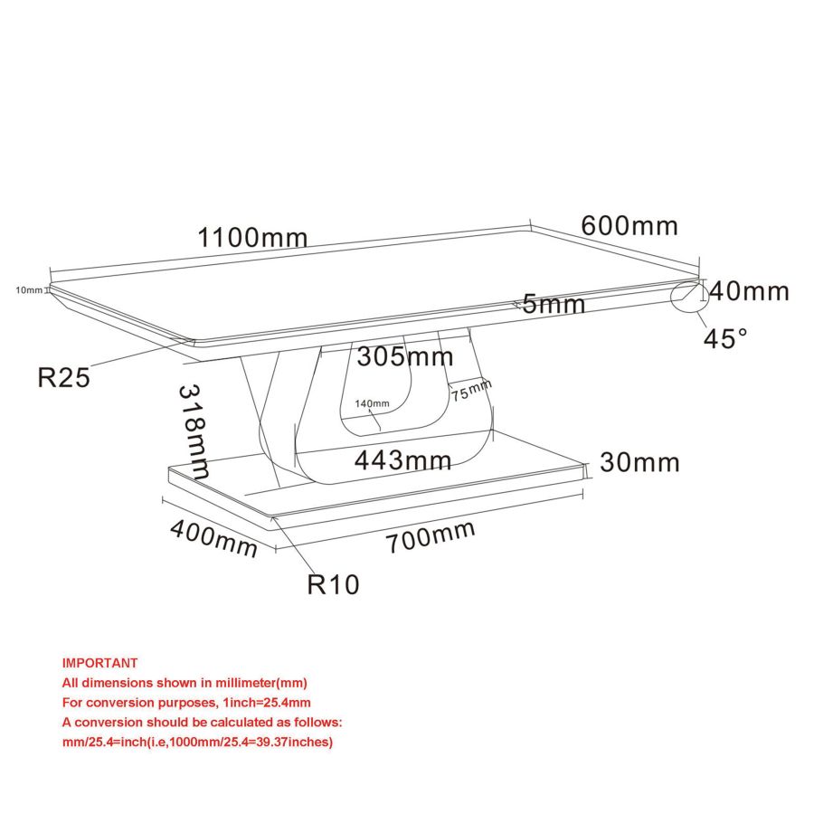 Corvus Rectangular Coffee Table in Warm Grey