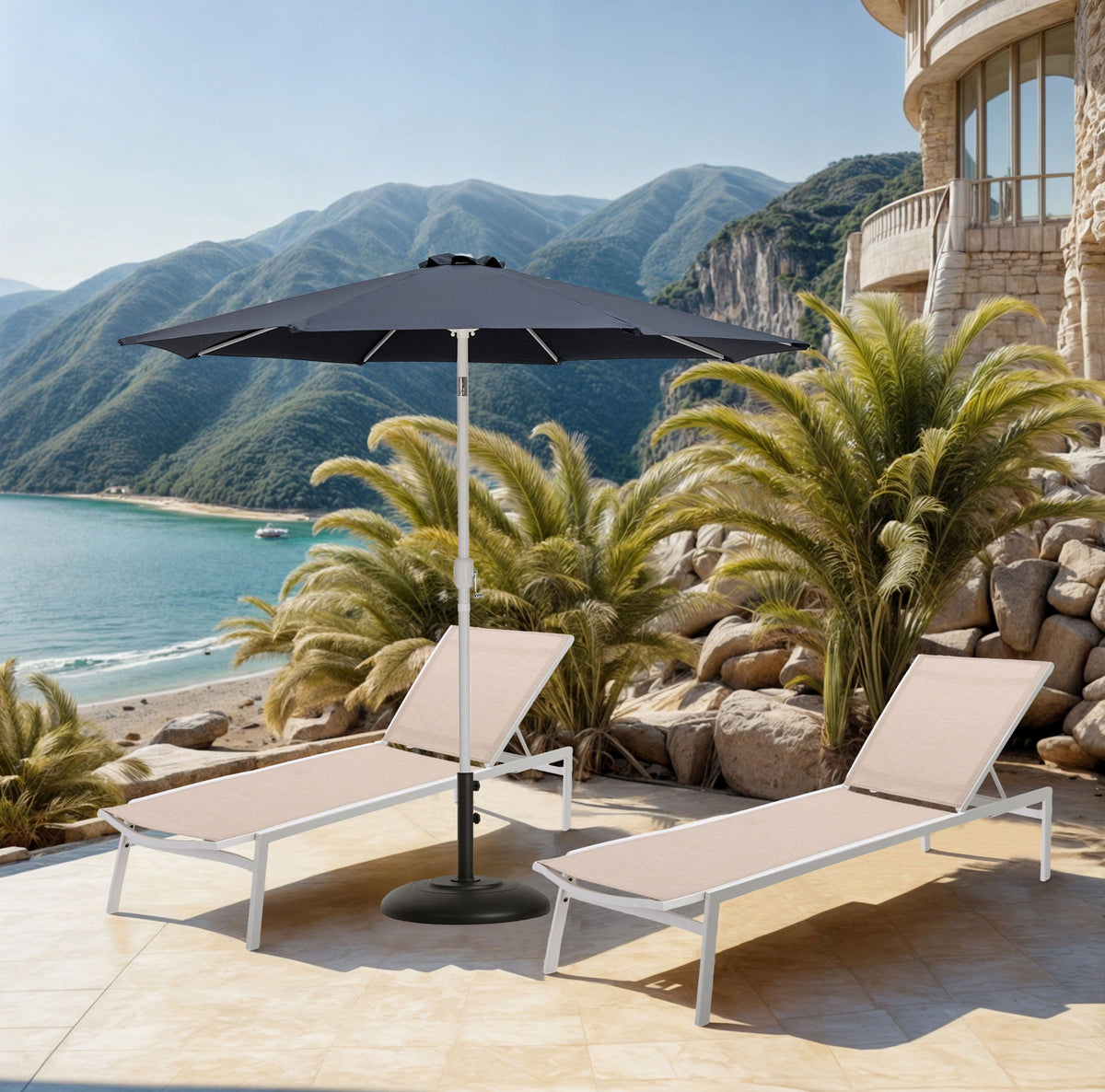 Fiji - Aluminum Patio Umbrella With Round Black And White Base
