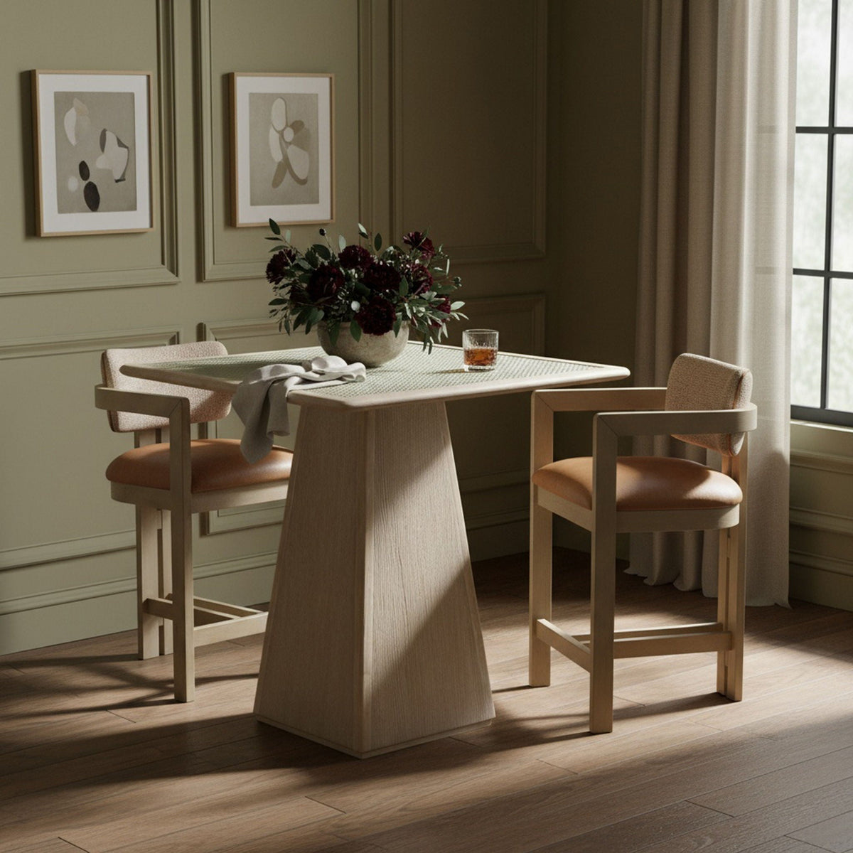 Ravina - Upholstered Counter Stool With Stained Natural Base