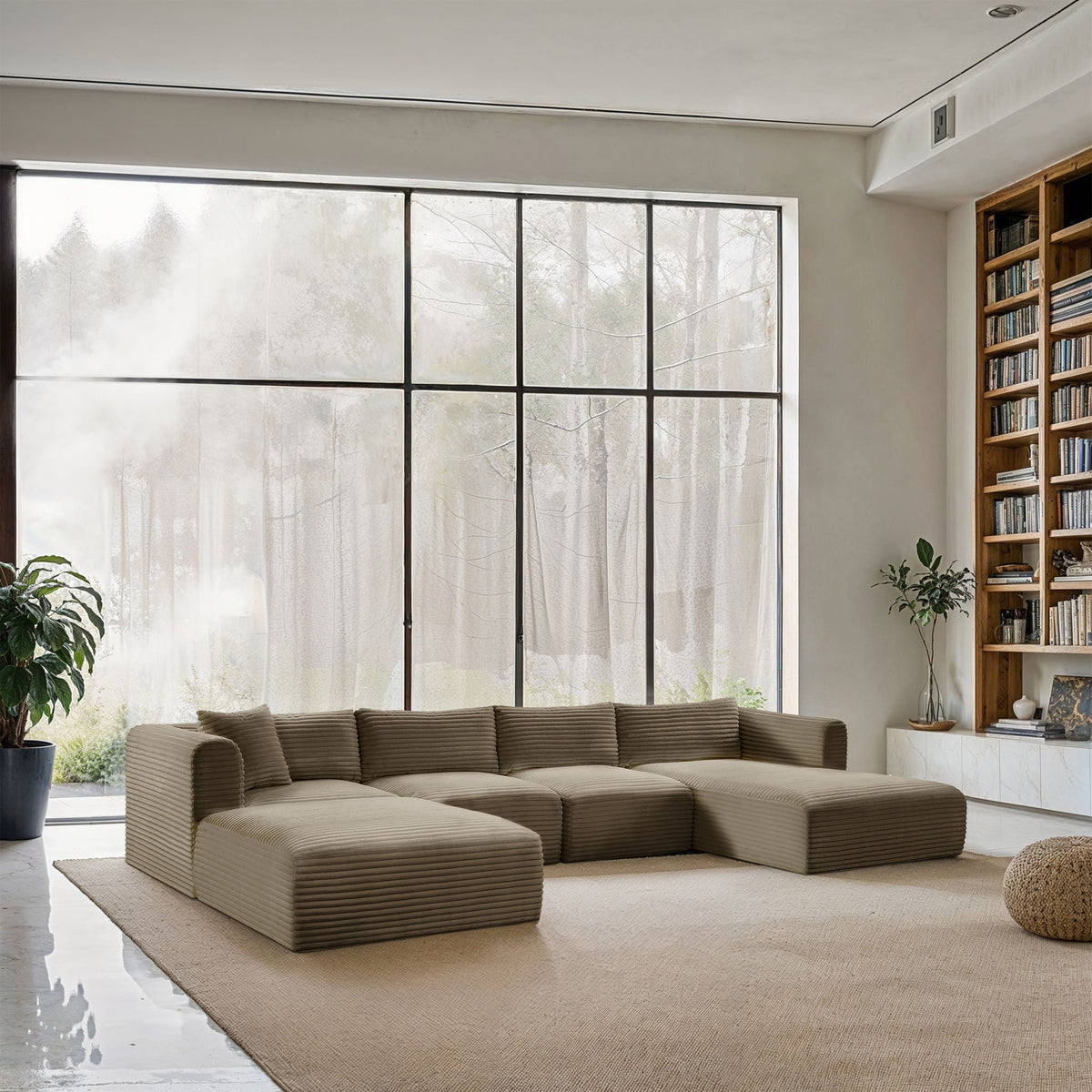 Shaggy - Fabric 5 Piece Modular Sectional With Chaise And Ottoman