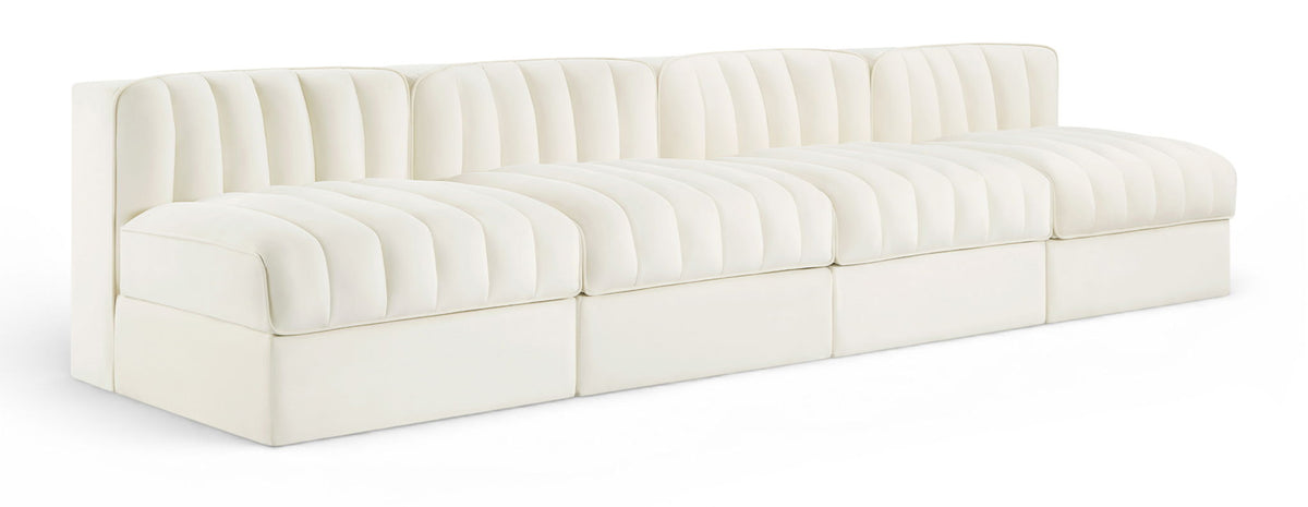 Rummi - Armless Velvet Performance Fabric Upholstered 4 Piece Modular Sofa