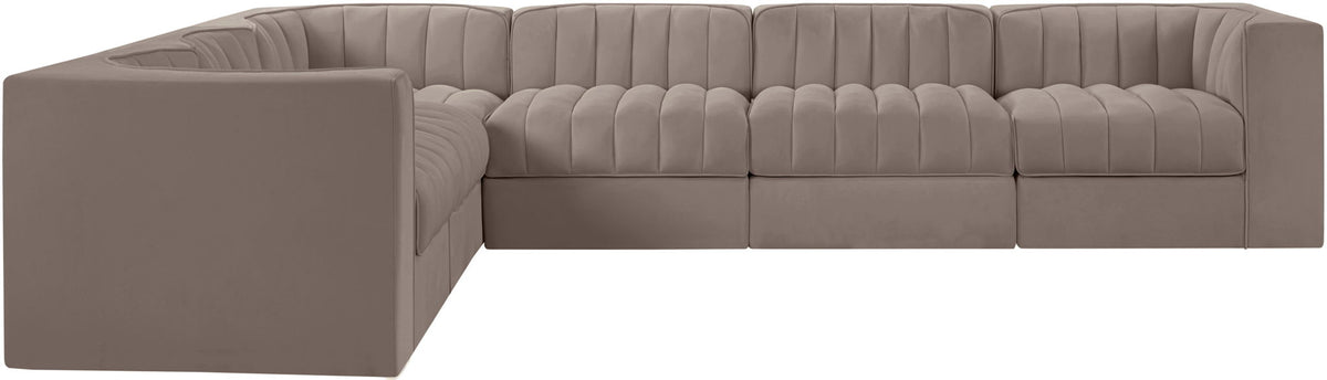 Rummi - Velvet Performance Fabric Upholstered 6 Piece Modular Sectional (With 3 Corner Chairs)