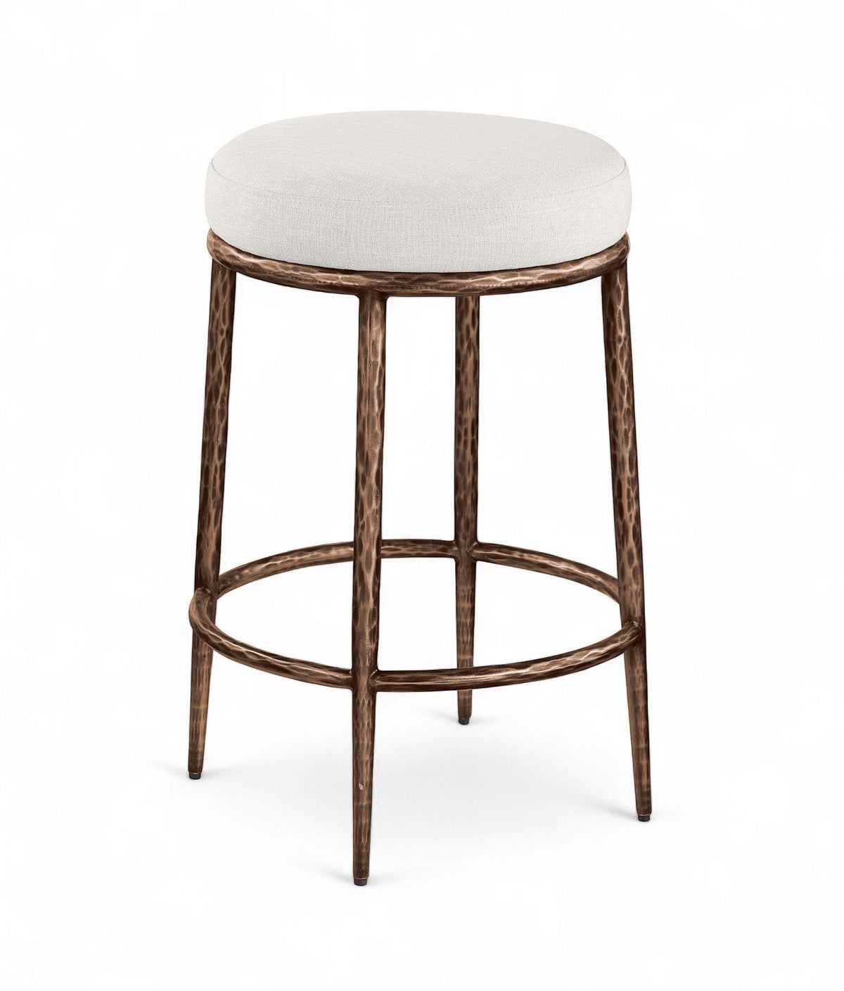 Ferro - Linen Textured Performance Fabric Upholstered Backless Counter Stool - Cream / Brushed Bronze