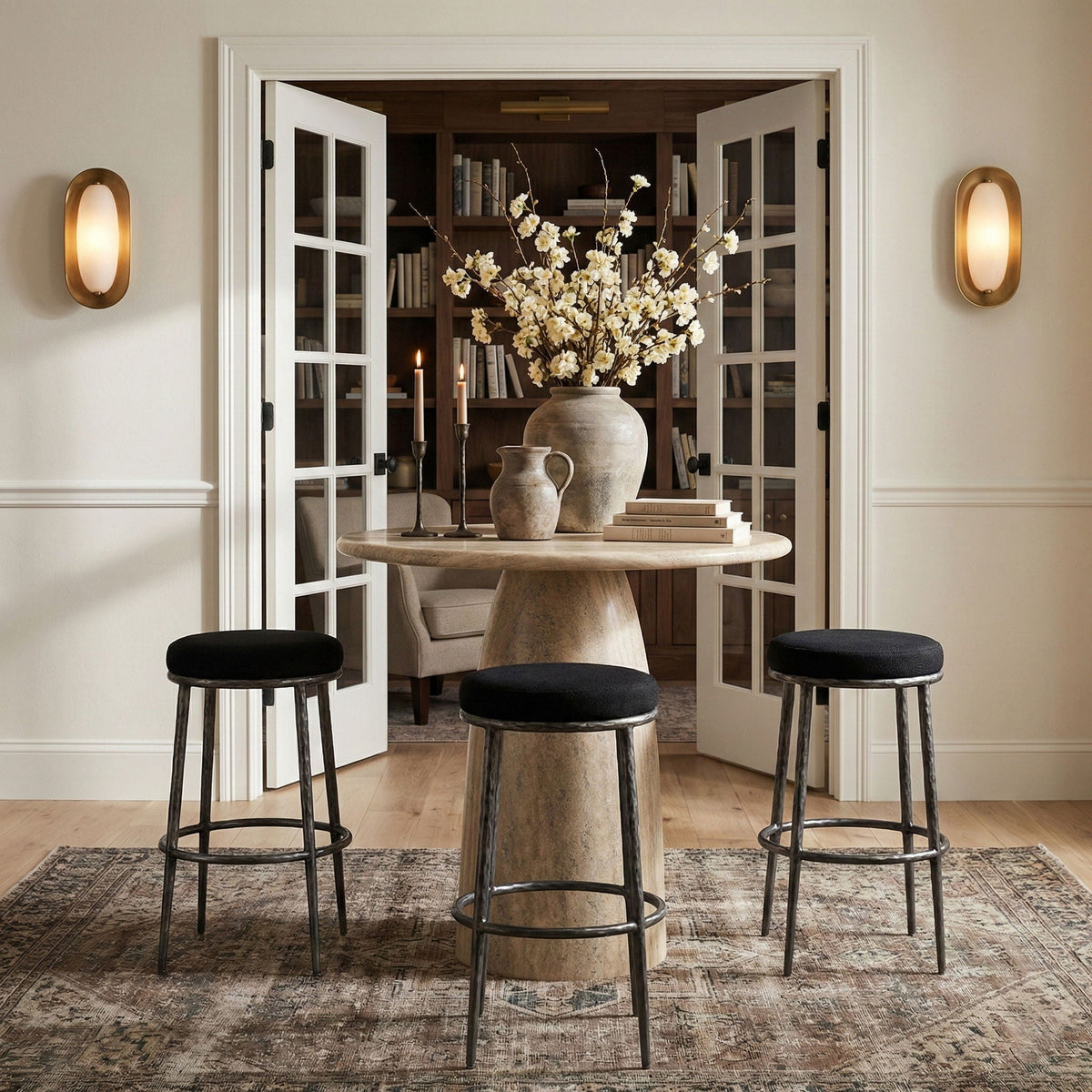 Ferro - Performance Fabric Upholstered Backless Bar Stool - Antique Silver