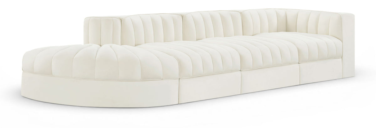 Rummi - Velvet Performance Fabric Upholstered 4 Piece Modular Sectional With Reverse Corner Chair