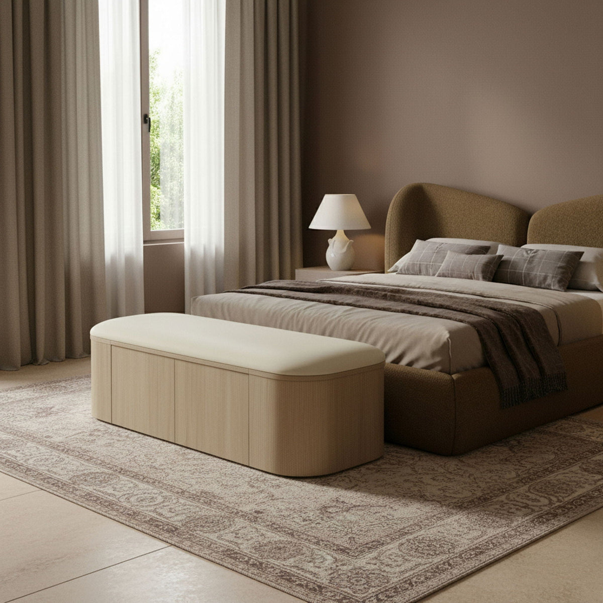Velden - Upholstered Storage Bench With Stained Natural Base