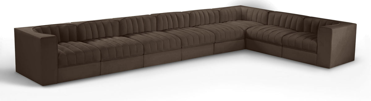 Rummi - Velvet Performance Fabric Upholstered 8 Piece Modular Sectional (With 3 Corner Chairs)