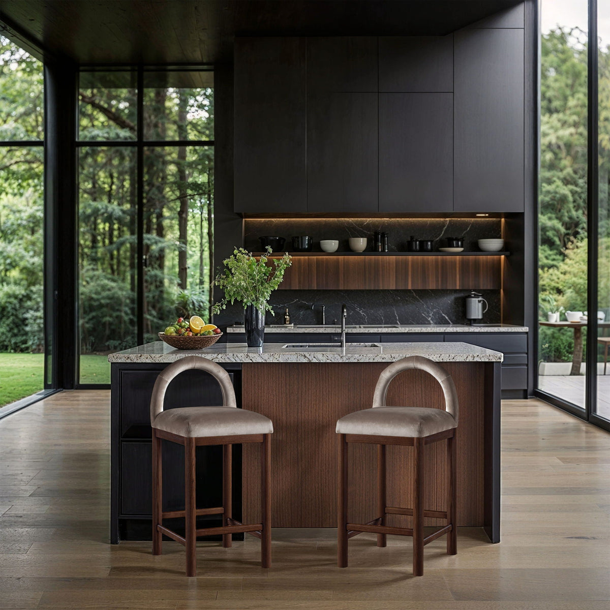 Conrad - Velvet Counter Stool With Brown Legs
