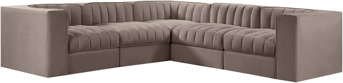 Rummi - Symmetrical Velvet Performance Fabric Upholstered 5 Piece Modular Sectional