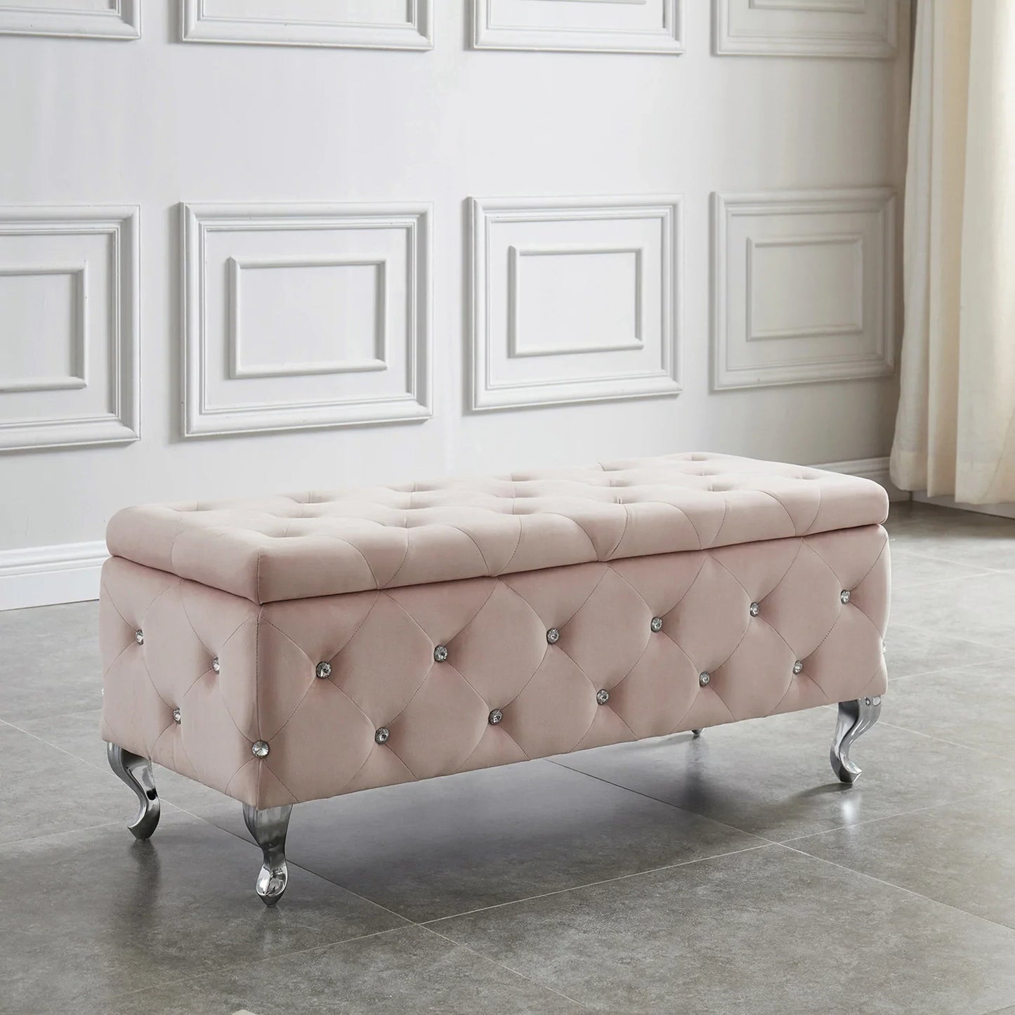 MONIQUE-STORAGE OTTOMAN-BLUSH PINK - Furniture Depot