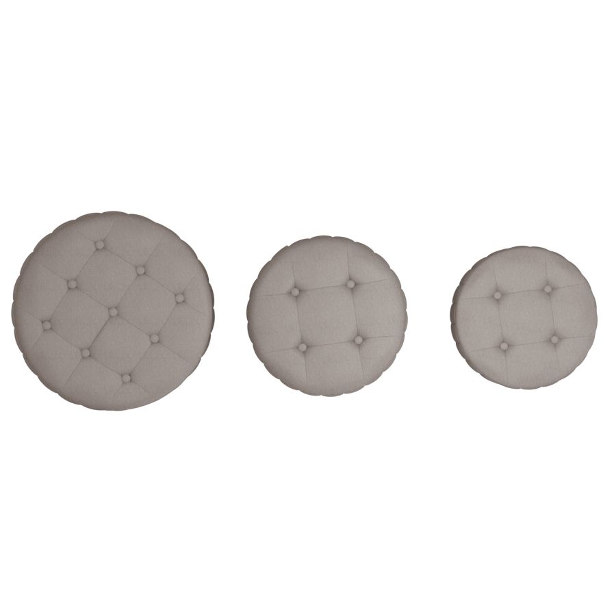 Lexi 3pc Round Storage Ottoman Set in Warm Grey and Black