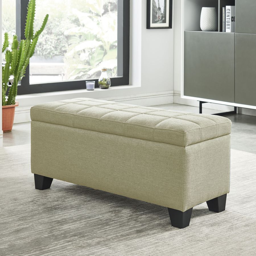 Lila Rectangular Storage Ottoman Bench in Beige