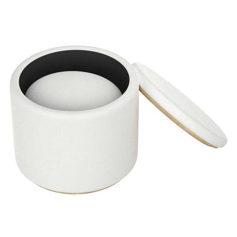 Cecily 2pc Round Ottoman w/Storage in Ivory Boucle