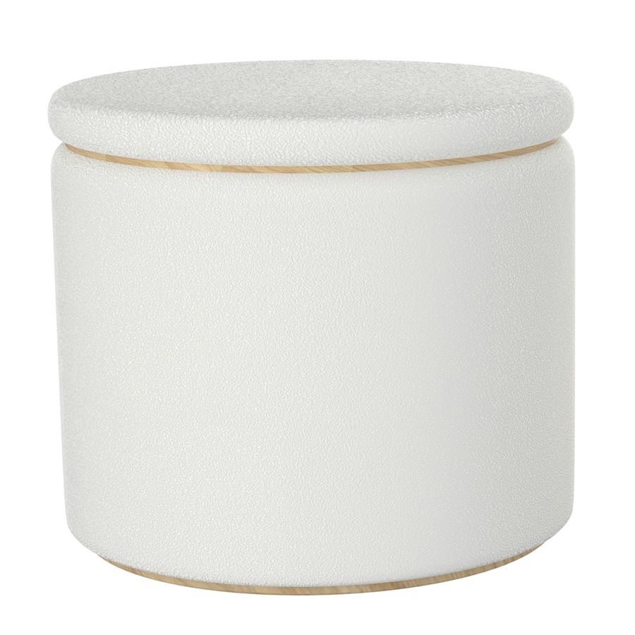 Cecily 2pc Round Ottoman w/Storage in Ivory Boucle