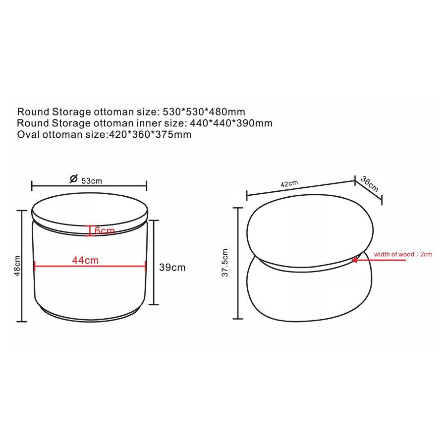 Cecily 2pc Round Ottoman w/Storage in Ivory Boucle