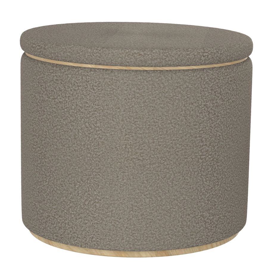 Cecily 2pc Round Ottoman w/Storage in Warm Grey Boucle