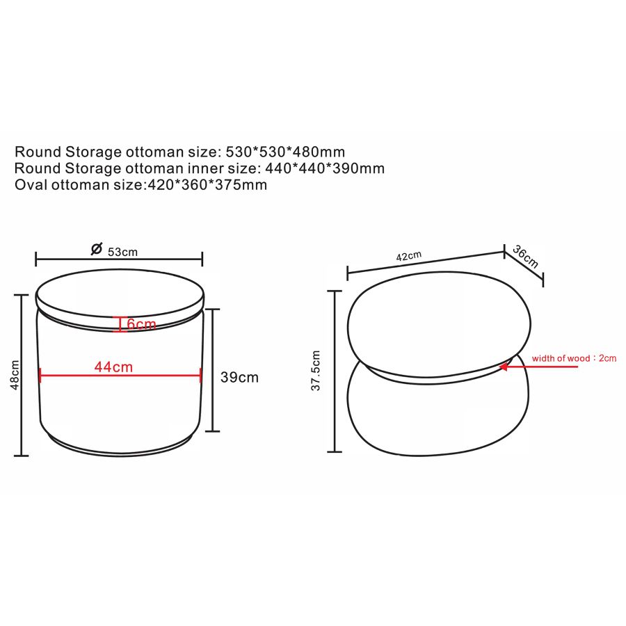 Cecily 2pc Round Ottoman w/Storage in Warm Grey Boucle