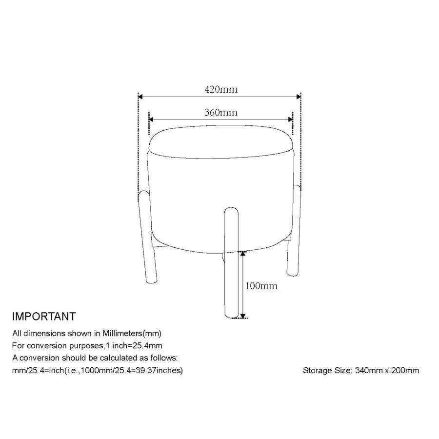 Heidi Round Storage Ottoman in Charcoal and Natural