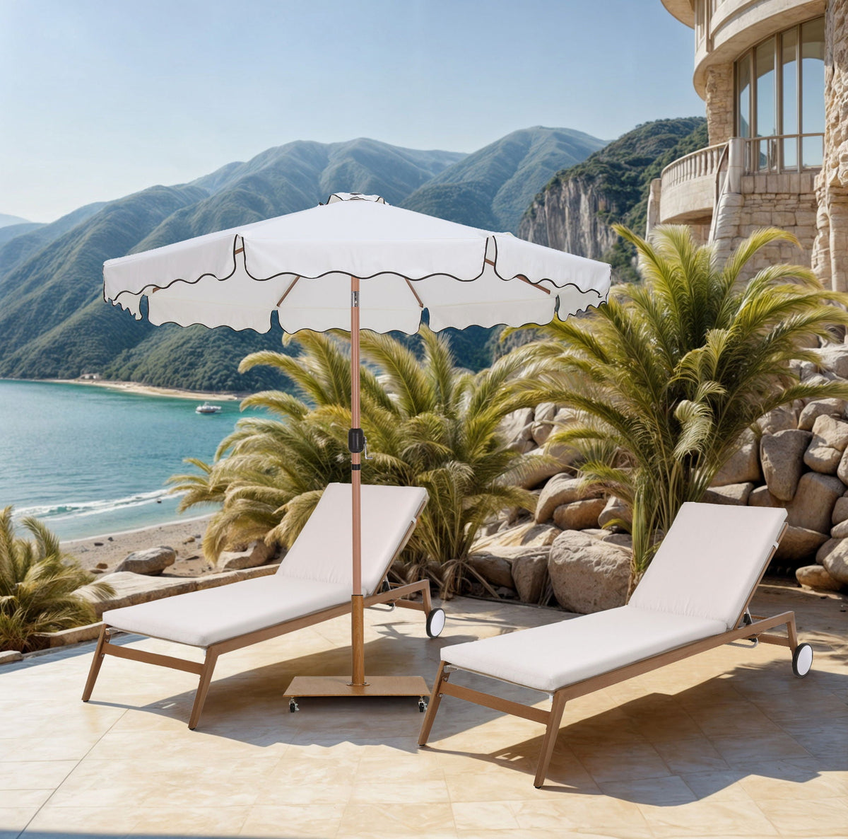 Amalfi - Aluminum Patio Umbrella - Light Brown Base / Light Brown Pole