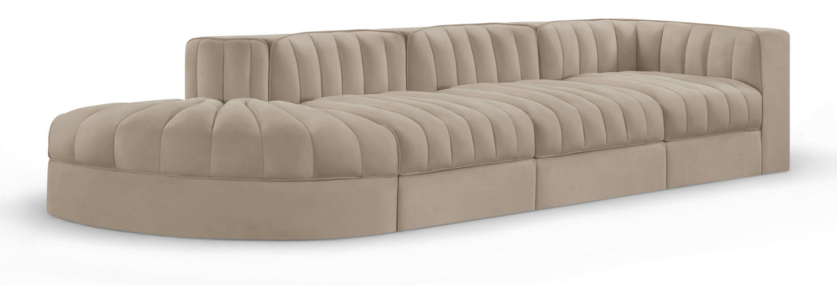 Rummi - Velvet Performance Fabric Upholstered 4 Piece Modular Sectional With Reverse Corner Chair