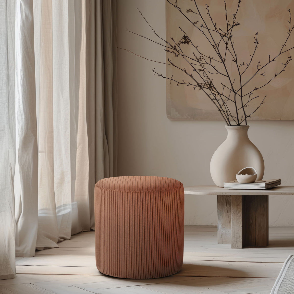 Roy - Round Microsuede Ottoman / Stool