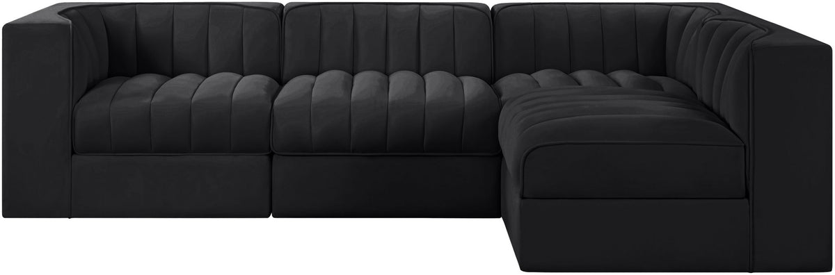 Rummi - Velvet Performance Fabric Upholstered 4 Piece Modular Sectional