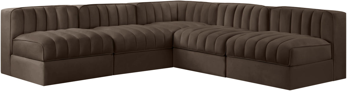 Rummi - Armless Velvet Performance Fabric Upholstered 5 Piece Modular Sectional