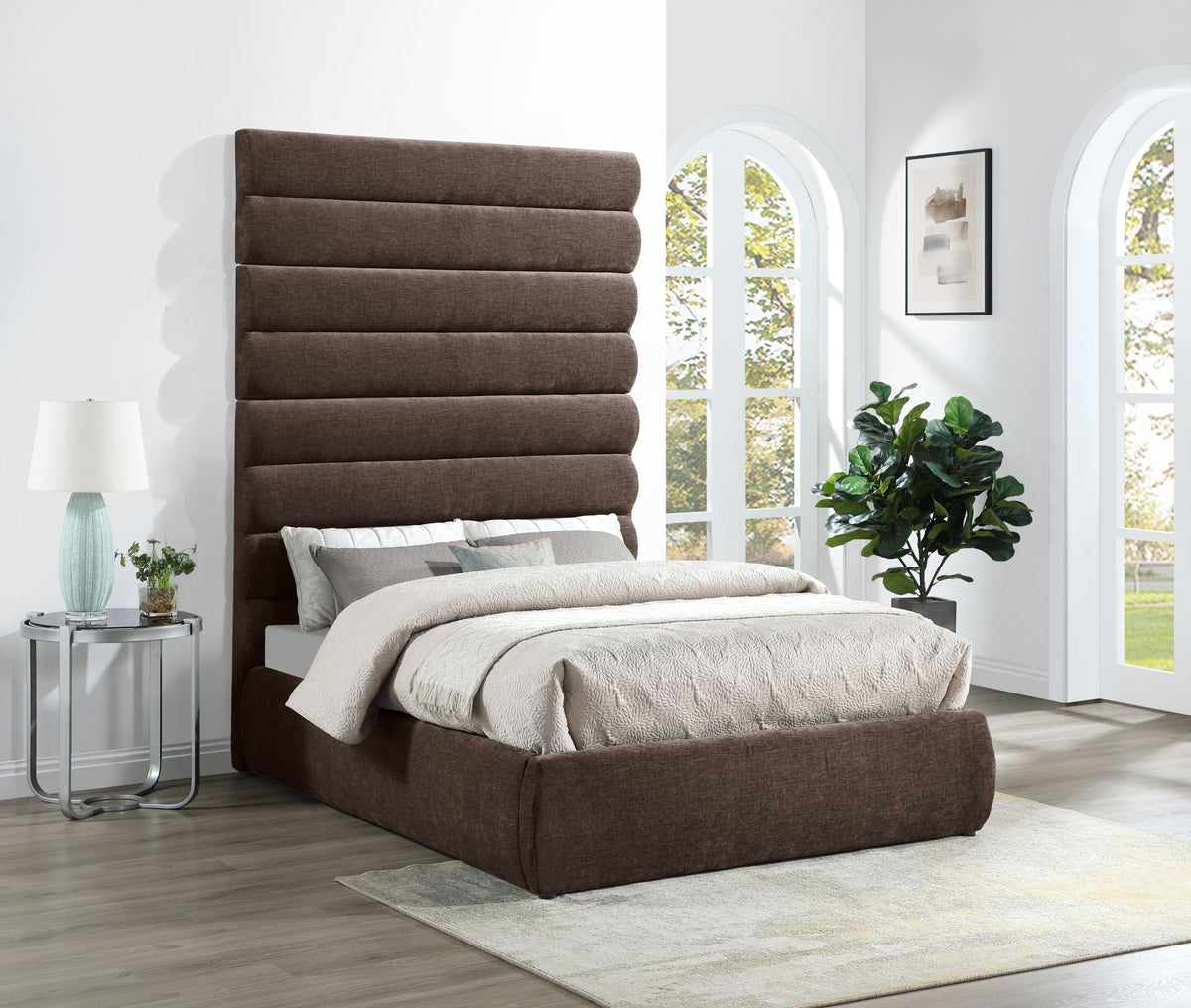 Adam - Chenille Fabric Bed With 89" Headboard