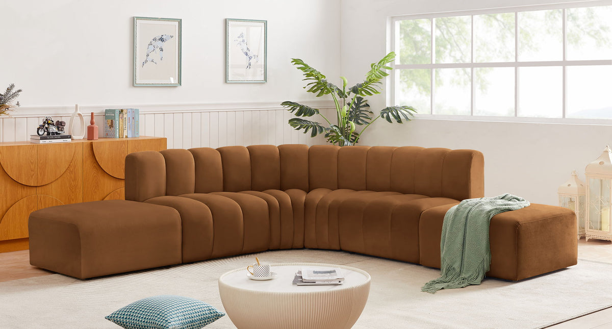 Arc - Velvet 6 Piece Corner Modular Sofa - Saddle