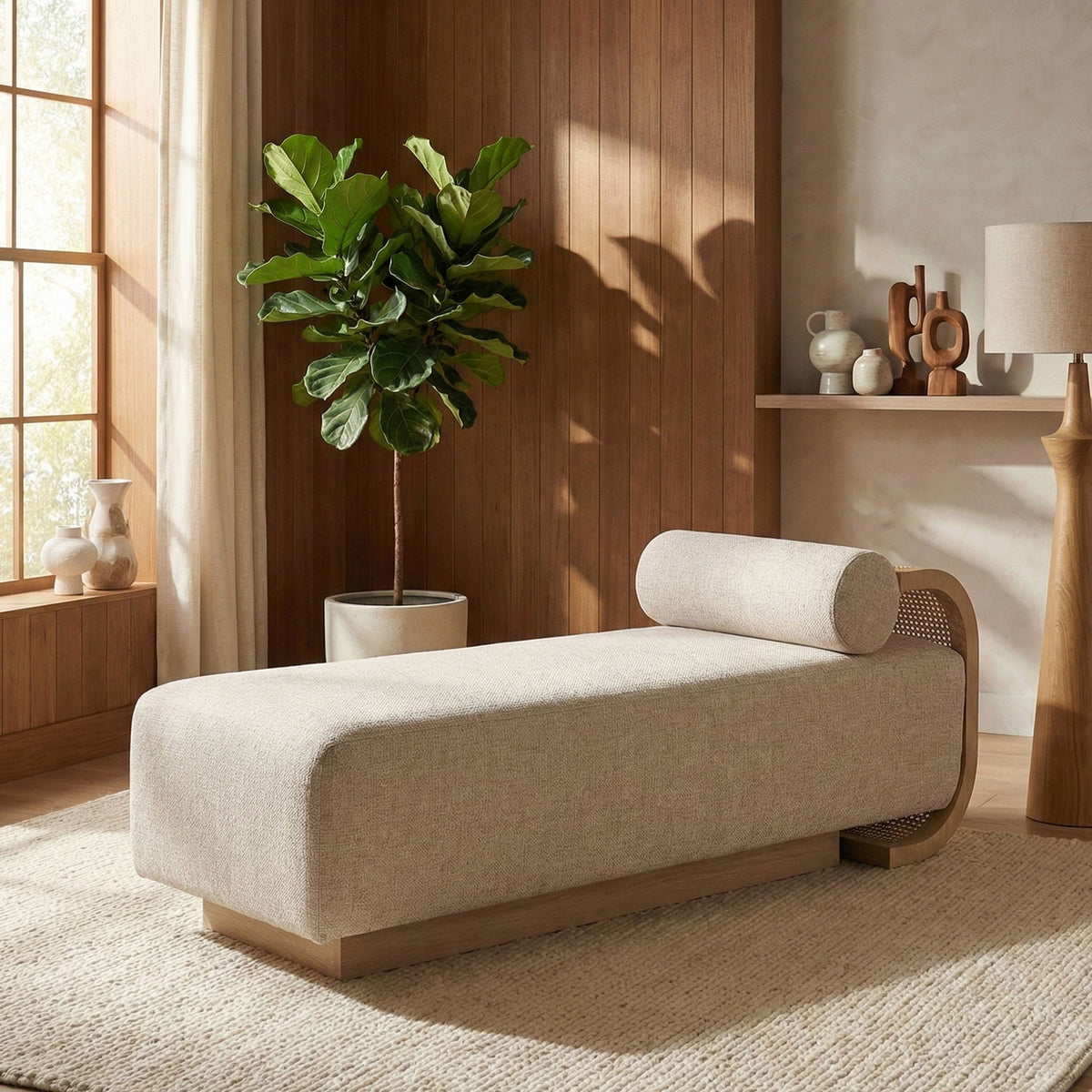 Zephyr - Linen Textured Fabric Upholstered Chaise - Painted Natural Base