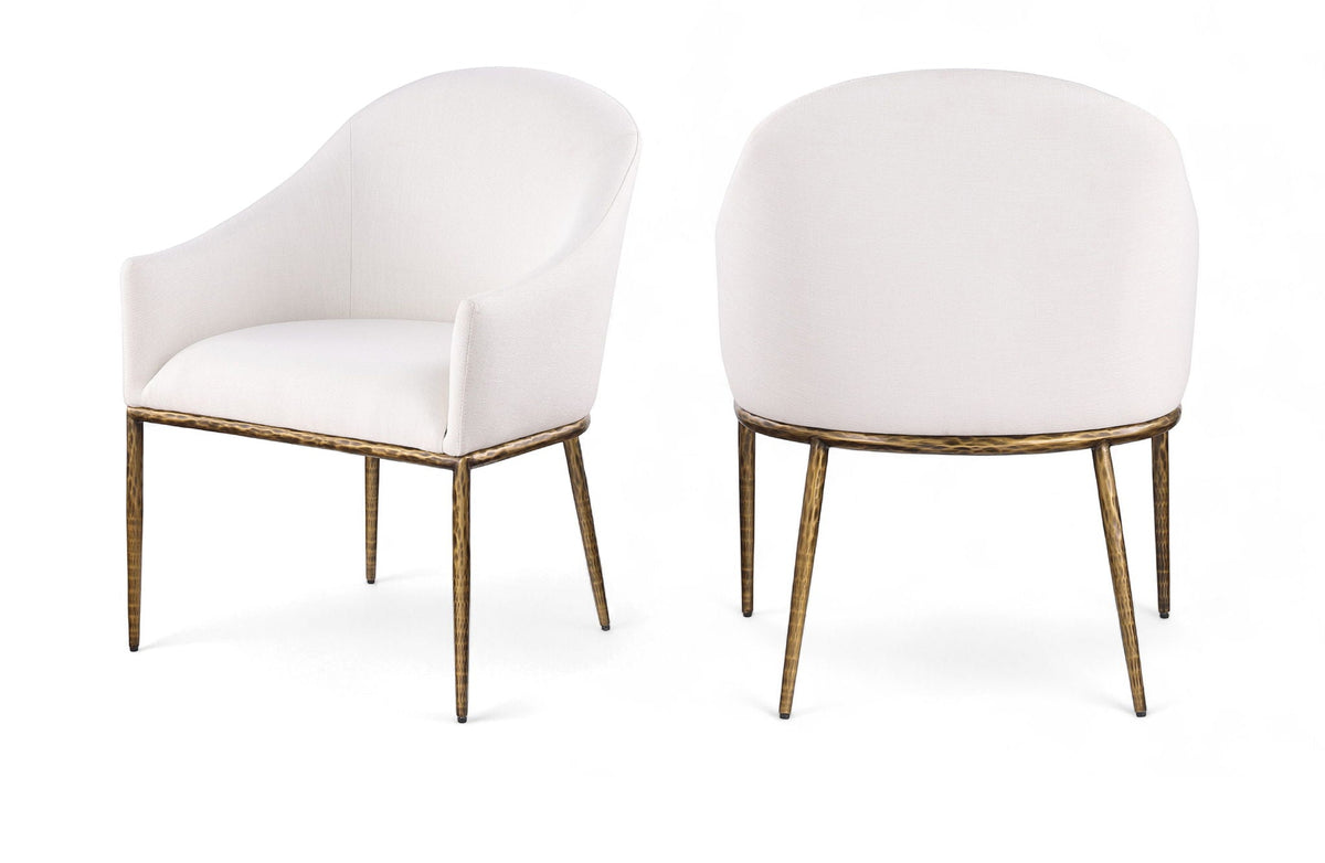 Ferro - Linen Textured Performance Fabric Upholstered Dining Arm Chair - Cream / Brushed Gold