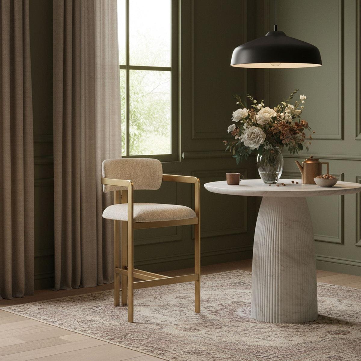 Aurum - Linen Textured Fabric Upholstered Counter Stool